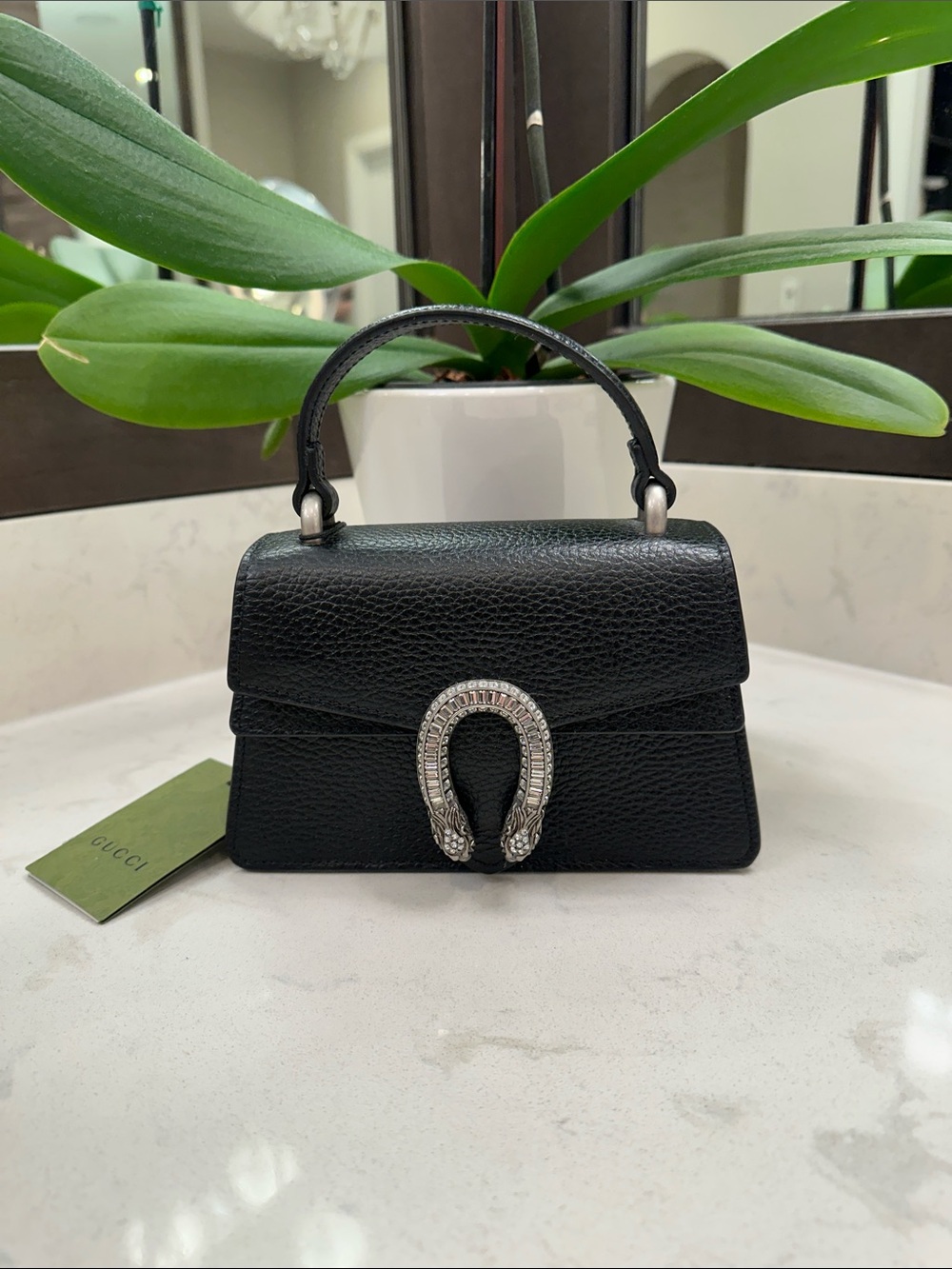 Gucci Black Mini Top-Handle Bag with Silver Horseshoe Accent